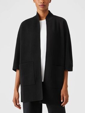 Eileen Fisher - Silk Cotton Oversized Interlock Sweater Jacket Cardigan - Small